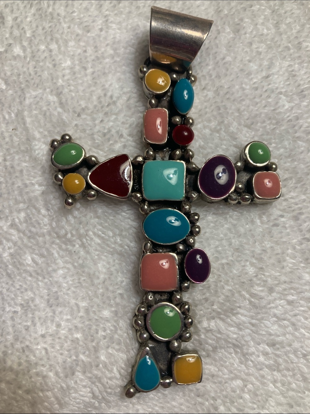 Colorful Enamel Cross Pendant Necklace - Multicolor Accent